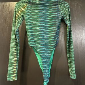 Green and Blue Patterned Long Sleeve Bodysuit